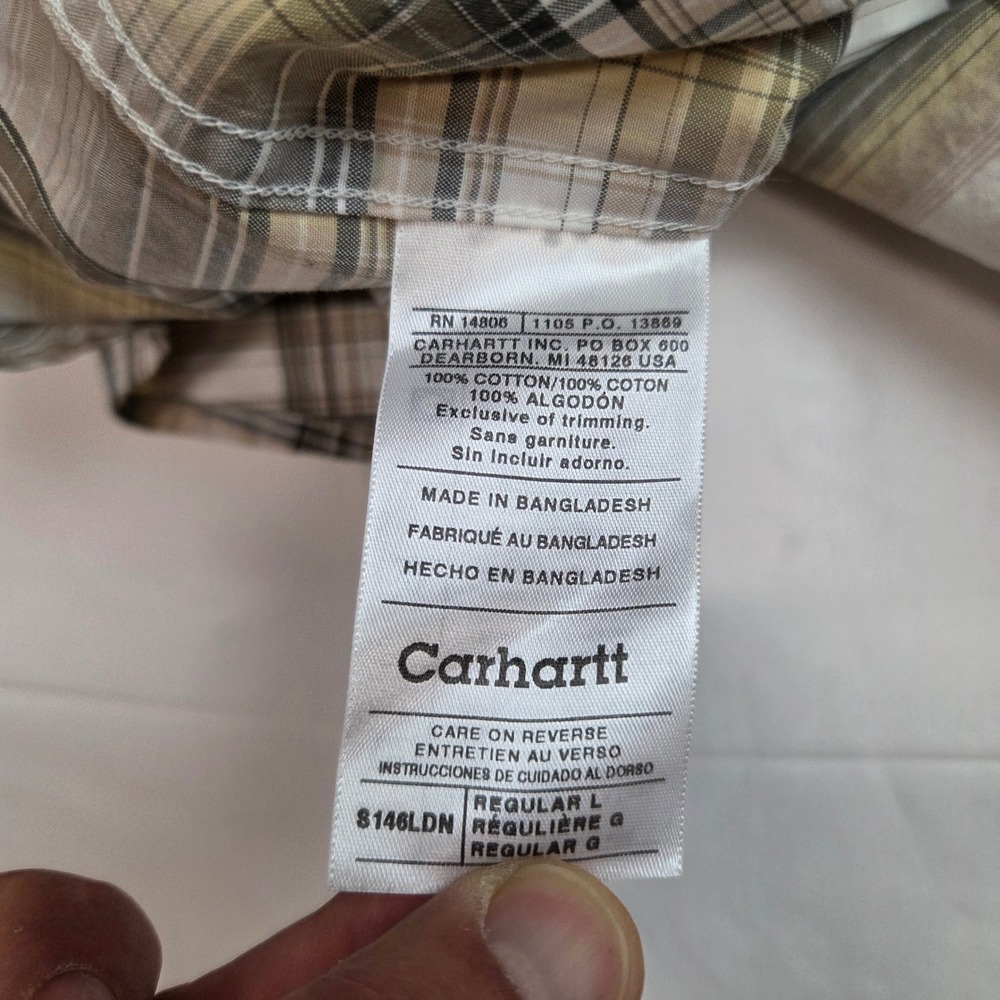 Carhartt Pearl Snap Western Shirt S146LDN Mens L Tan Plaid - Picture 6 of 8